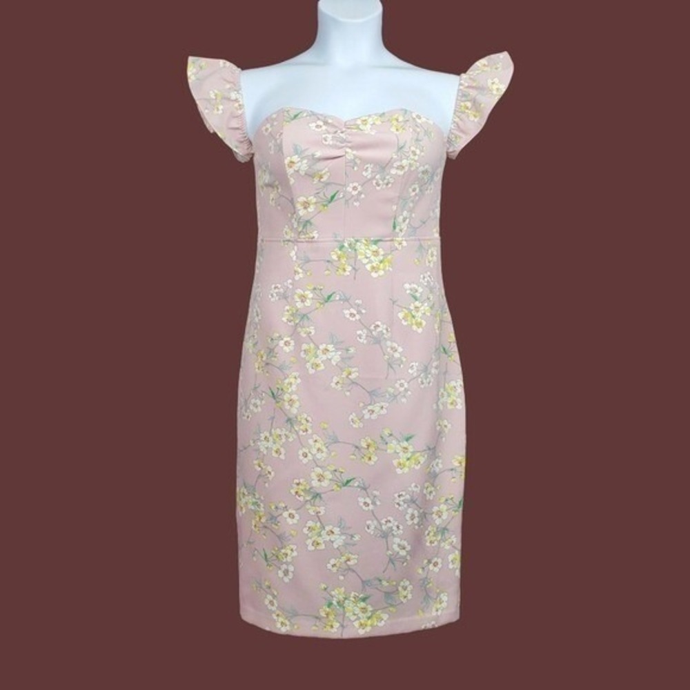 Express Womens Pink Yellow Floral Print Off The Shoulder Sheath Dress Size 8 NWT